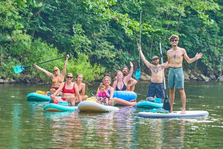 People on float in a river