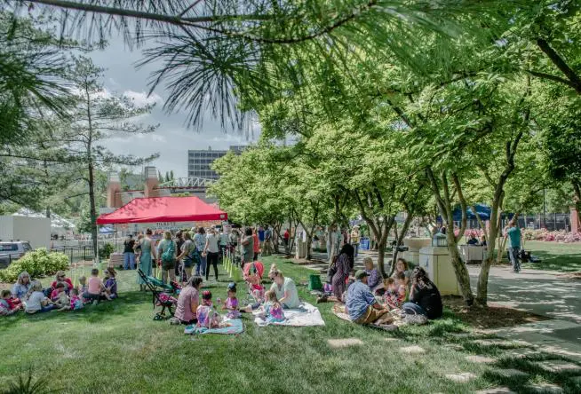 Folks enjoying the Strawberry Festival in downtown Roanoke