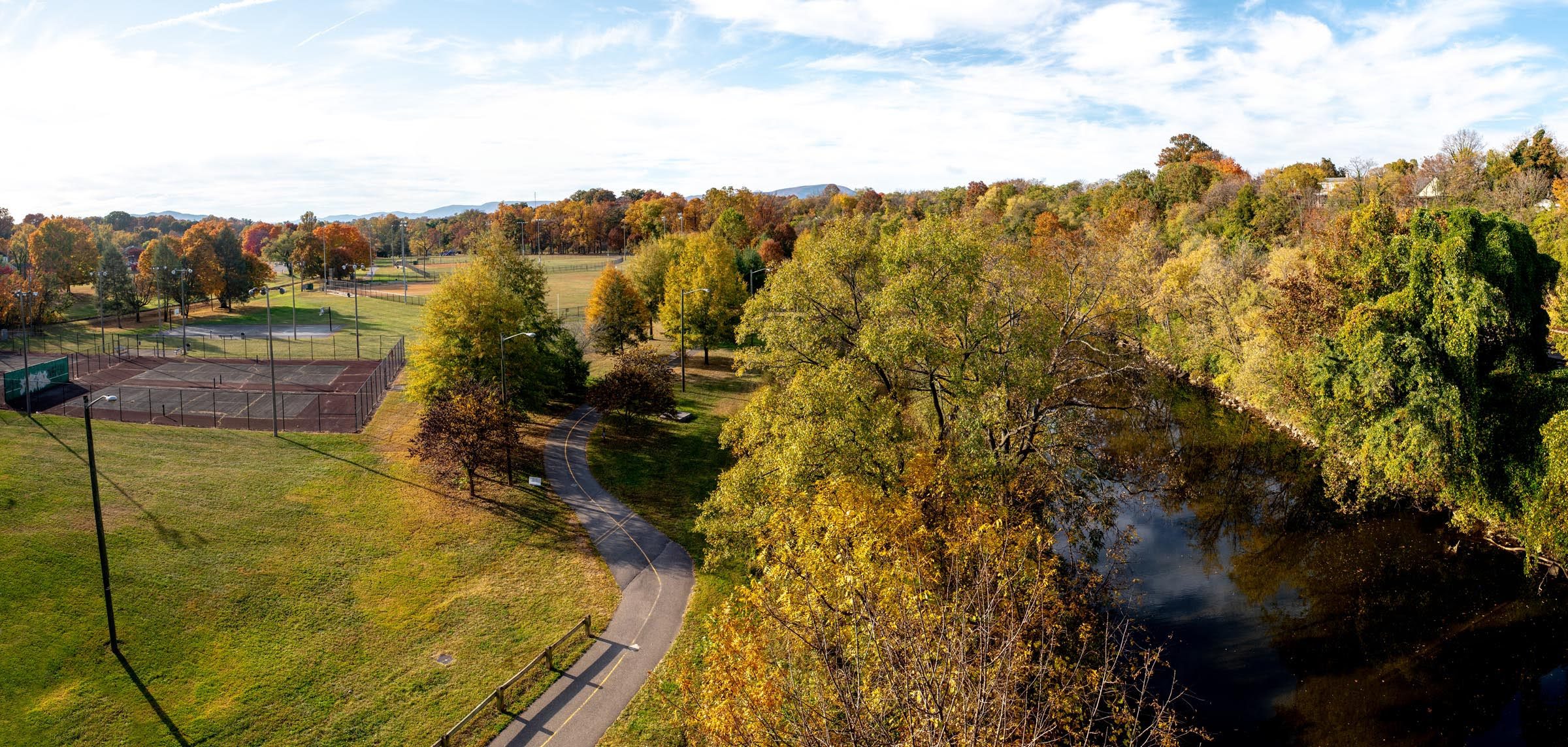 Roanoke River Greenway on a sunny day in early fall.