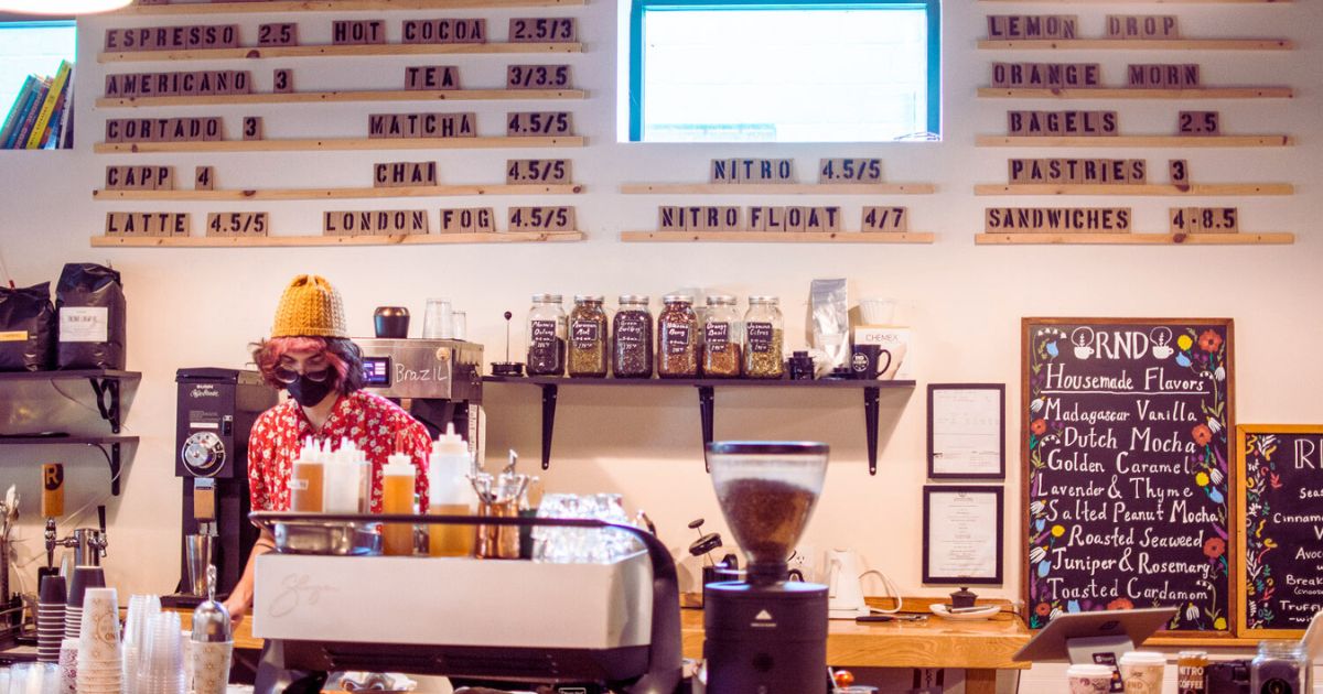 Interior of Roasters Next Door, a favorite coffee shop in the Wasena neighborhood.