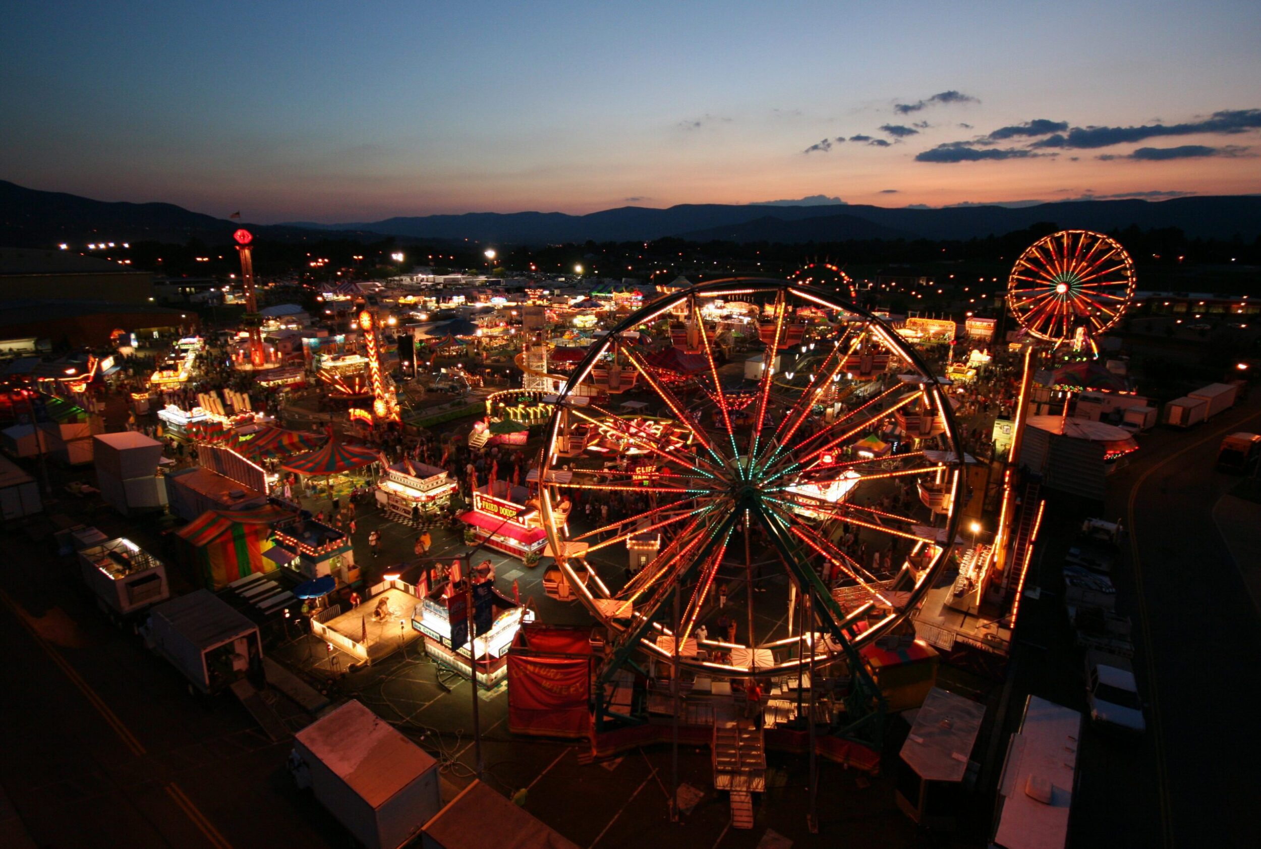 Dusk photo of the annual Salem Fair in Salem, VA.