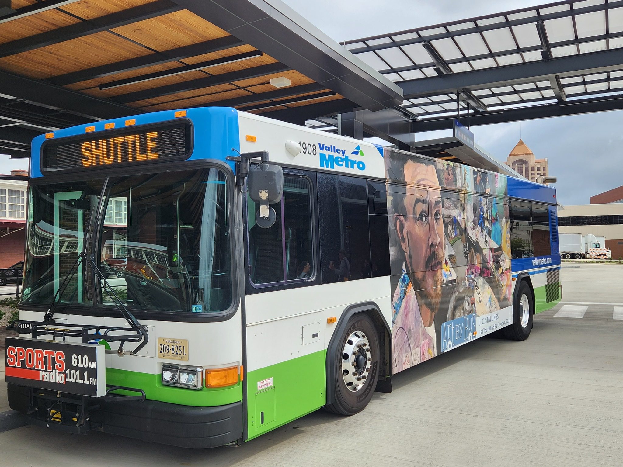 A Valley Metro bus in Roanoke, Virginia, parked at the bus station.