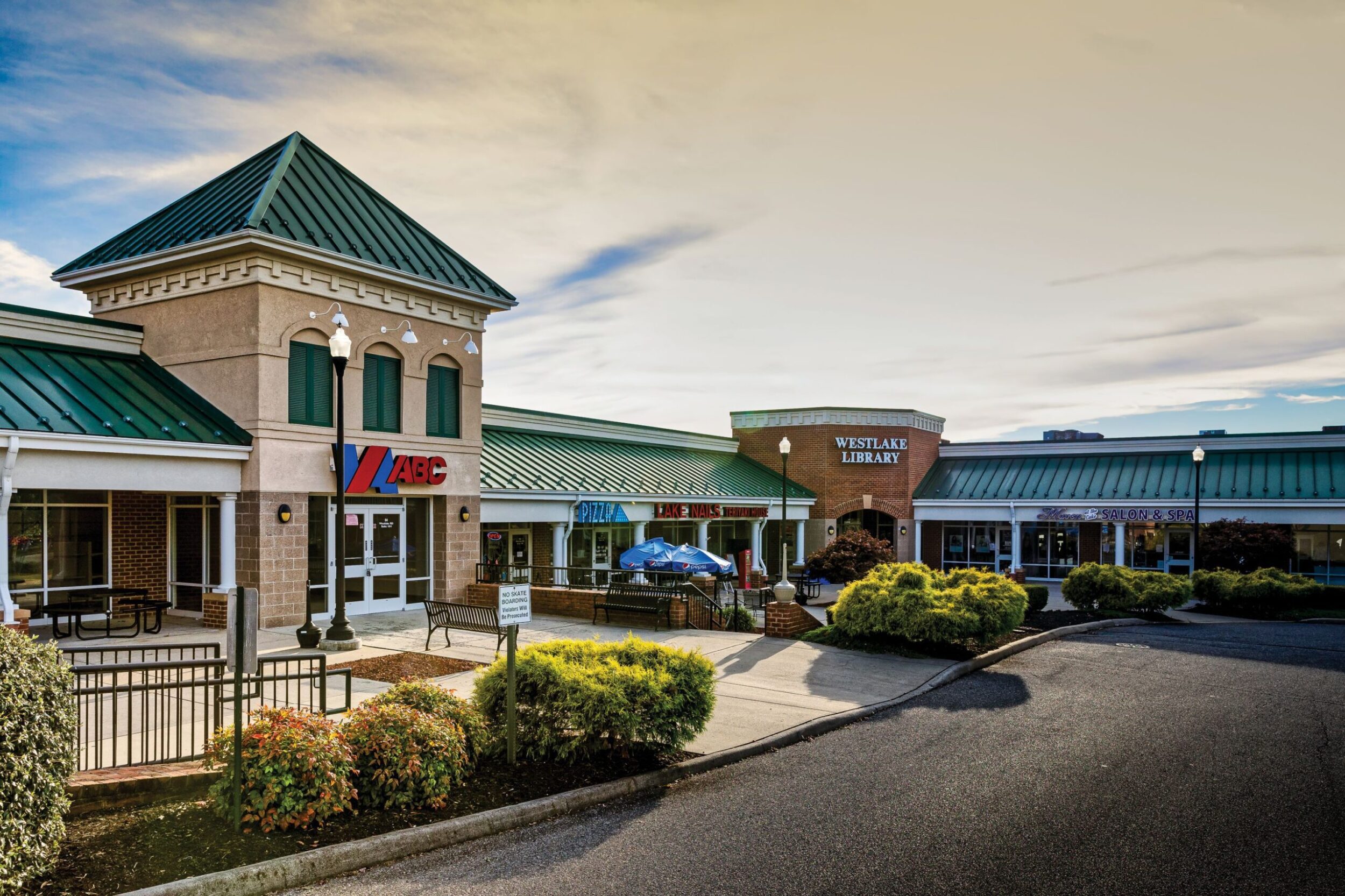 Exterior of a shopping center located at Smith Mountain Lake in Franklin County, VA.