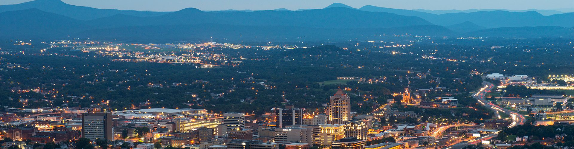 aerial view of the city at night