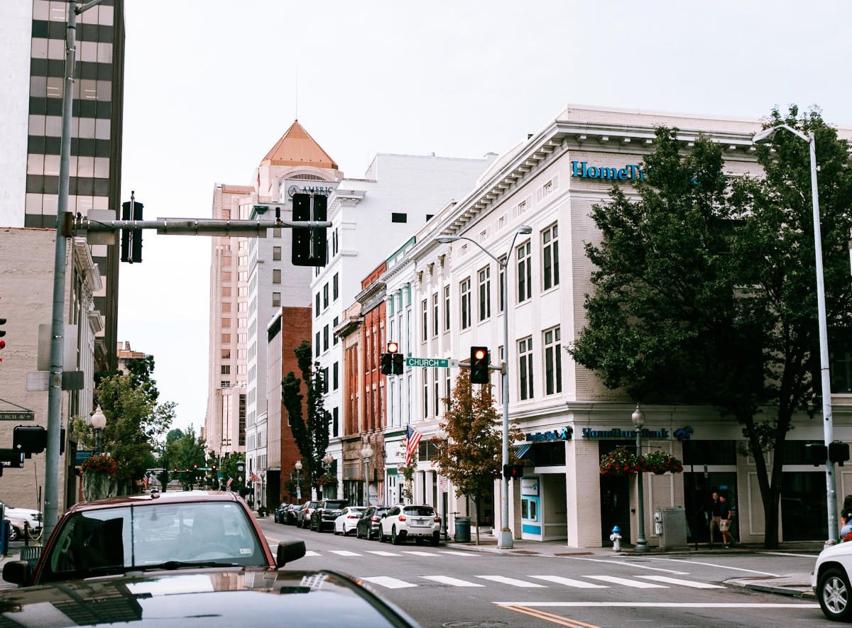 Downtown Roanoke in summer time.